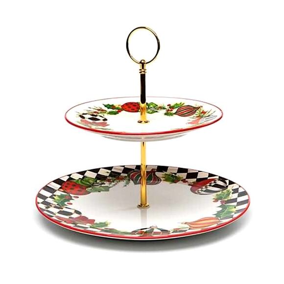 NEW Mackenzie Childs Deck the Halls Two Tier Holiday Sweet Stand - Picture 3 of 3